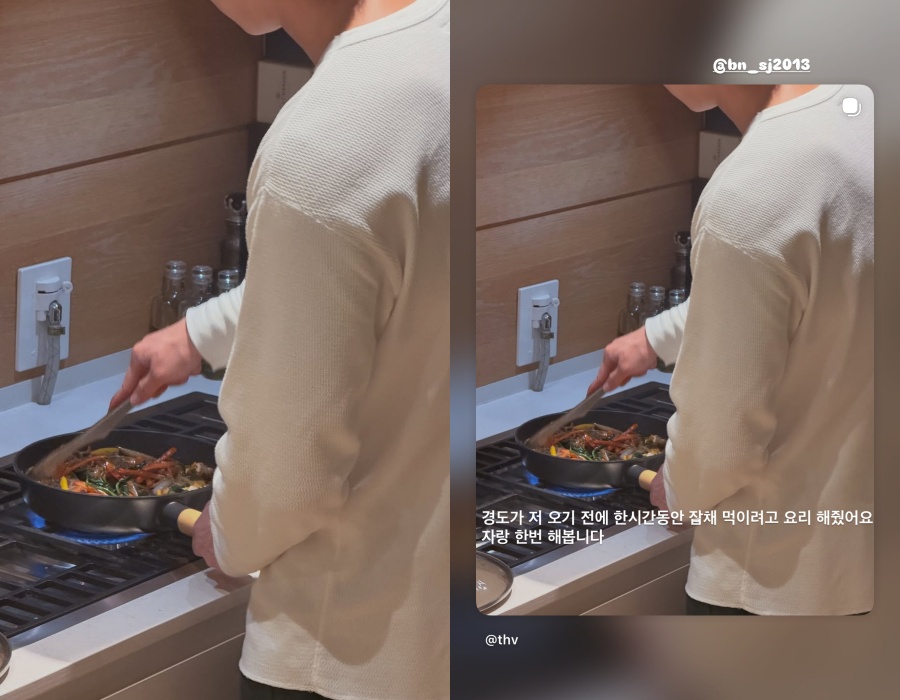 チャプチェ炒めるパク・ソジュン、ミルクレープ作るパク・ヒョンシク…BTS・Vの誕生日祝う「ウガ・ファミリー」のメンバーたち