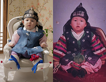 【フォト】シム・ヒョンタク&サヤさん夫妻の息子ハル君、生後200日記念の韓服姿…パパそっくり