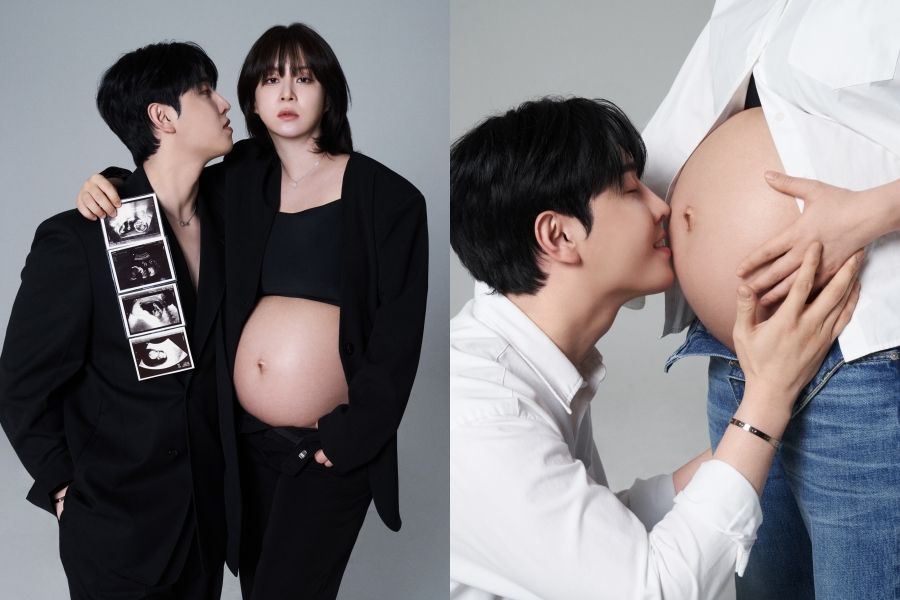 妊娠中の妻ウン・ガウンのお腹にキスをするパク・ヒョノ　「1カ月後に会おうね」