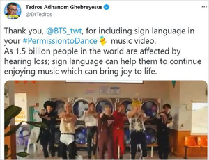 WHO事務局長も「サンキュー、BTS」…新曲の国際手話の振り付けに賛辞集まる