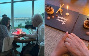 チェ・ミョンギル、肺がん克服した夫と結婚28周年を祝う…高級レストランでデート