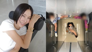 「手すりをふいてから降りたのか」 キム・ナヨン、息子2人とエレベーター内で撮った写真で炎上