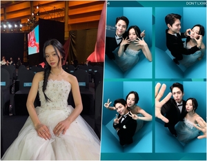 ヘリ、ベアトップドレス姿できゃしゃな肩のラインアピール…パク・ボゴムと仲良く2ショット