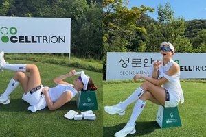 ユ・ヒョンジュ、ゴルフ場の芝生に寝転がり何をしているの? さわやかな白いウエアに視線集中