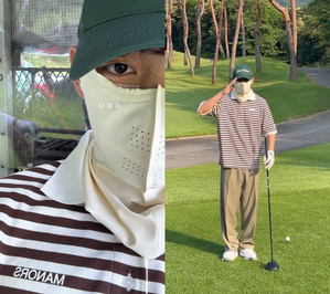 除隊した防弾少年団V、暑い中ゴルフ三昧…顔を隠していてもイケメンオーラぷんぷん