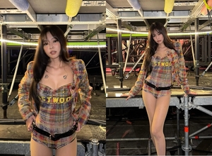 BLACKPINKジェニー、チェック柄のボディスーツが魅惑的…ロンドン公演のオフショット公開