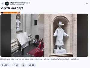 「バチカンSaja Boys?」…『KPOPガールズ! デーモン・ハンターズ』世界的大ヒットで金大建神父像のネットミームが話題