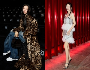 ヒョウ柄コートを羽織ったムン・ガヨン、ミラノ・ファッションウィークでオーラ放つ