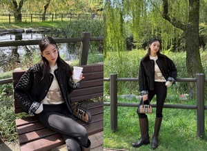 孫延在、公園でのんびりコーヒータイム…出産後も相変わらぬ美脚アピール