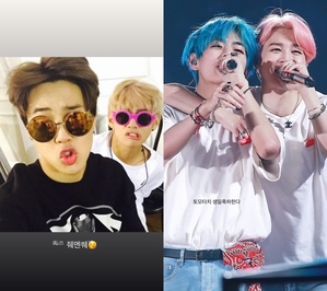 防弾少年団V&J-HOPE&RM、誕生日を迎えたJIMINの写真を投稿し祝福のメッセージ