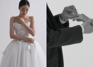 ハム・ウンジョンの優雅なウエディング写真公開…結婚指輪をはめてあげるキム・ビョンウ監督