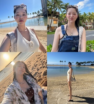 キム・ガウン ハワイ新婚旅行写真公開…白ホルターネック×ホットパンツで「幸せスマイル」